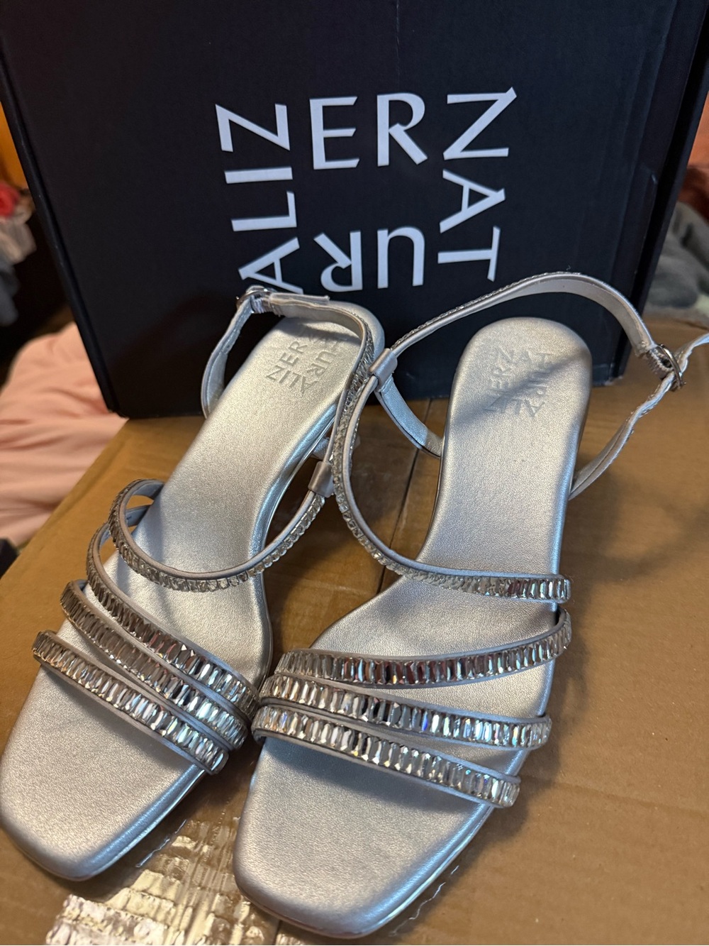 Naturalizer Silver Strappy Embellished Heels